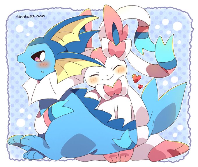 sylveon and vaporeon (pokemon) drawn by roku_(rokkrn)