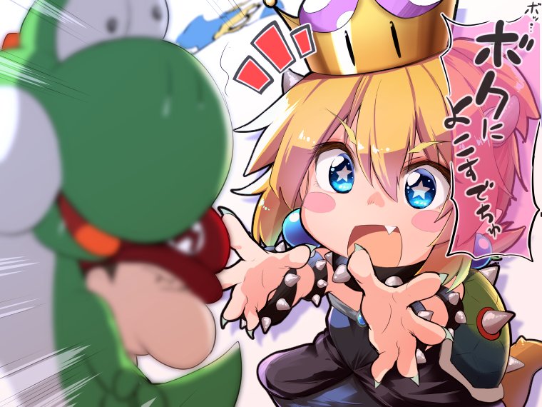mario, bowsette, yoshi, kamek, baby mario, and 1 more (mario and 2 more) drawn by chipa_(arutana)