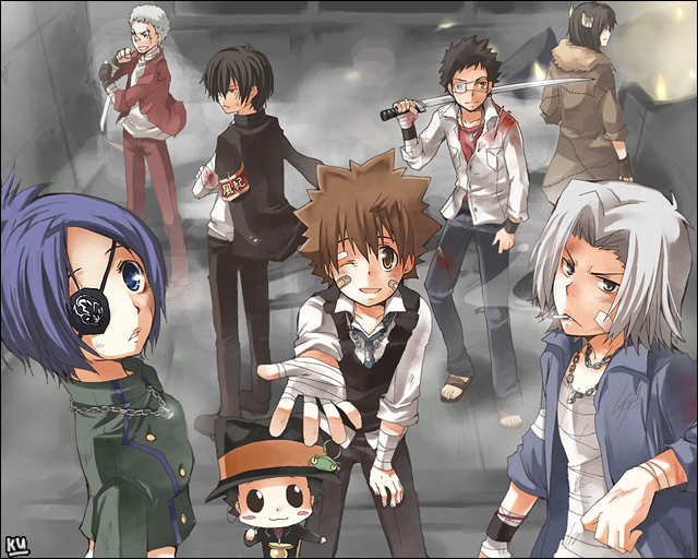 chrome dokuro, sawada tsunayoshi, hibari kyouya, gokudera hayato, yamamoto takeshi, and 3 more (katekyo hitman reborn!) drawn by kurot