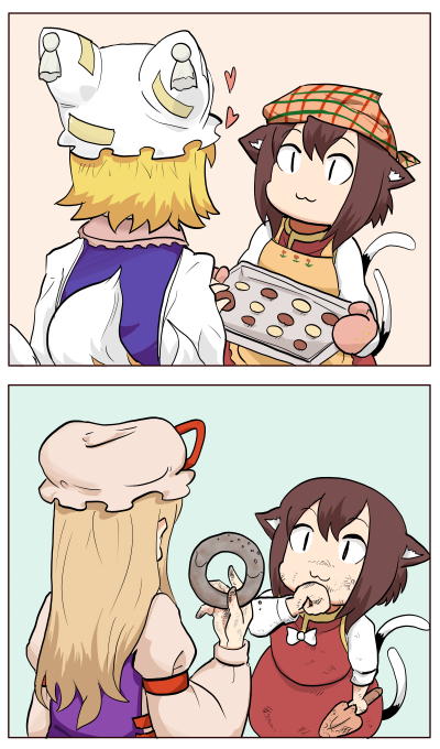 yakumo yukari, yakumo ran, and chen (touhou) drawn by kokoyashi