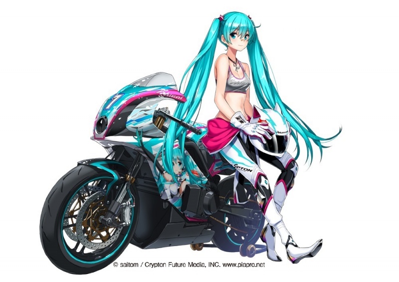 hatsune miku and racing miku (vocaloid and 2 more) drawn by saitou_masatsugu