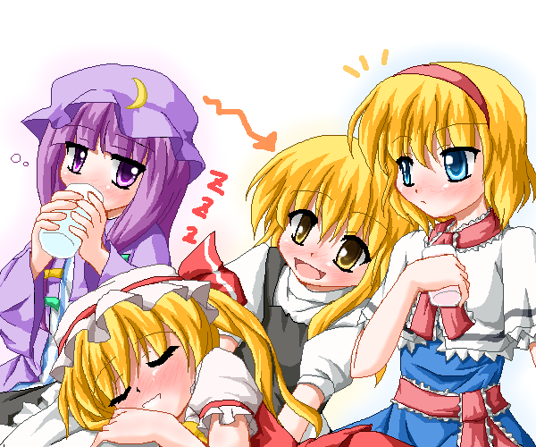 kirisame marisa, flandre scarlet, alice margatroid, and patchouli knowledge (touhou) drawn by telya