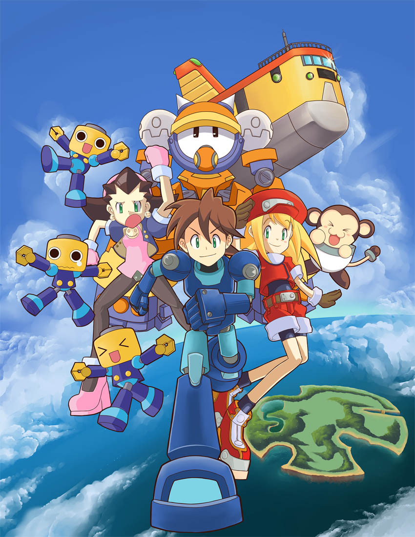 tron bonne, roll caskett, servbot, mega man volnutt, data, and 1 more (mega man and 1 more) drawn by zanahoriaman