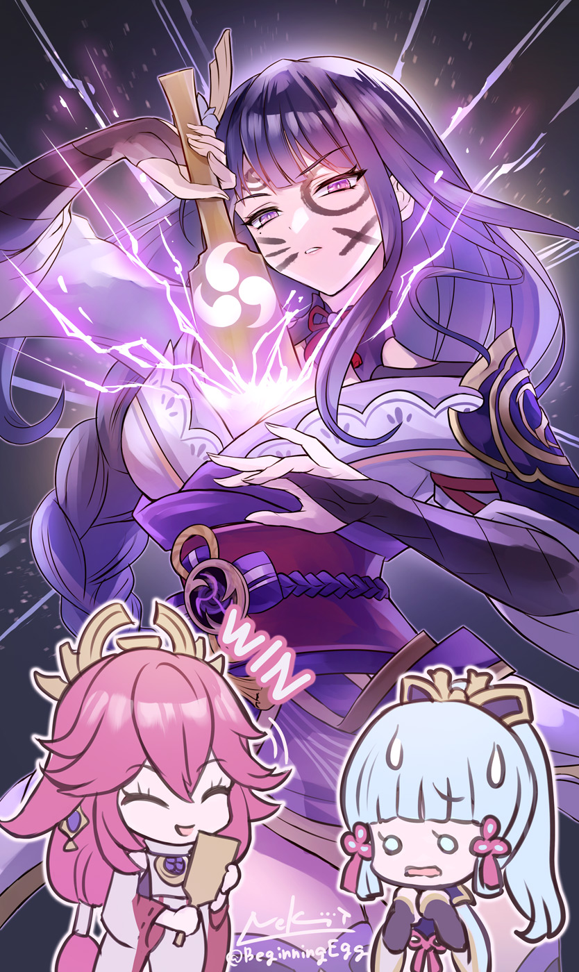 raiden shogun, yae miko, and kamisato ayaka (genshin impact) drawn by nekobayashi
