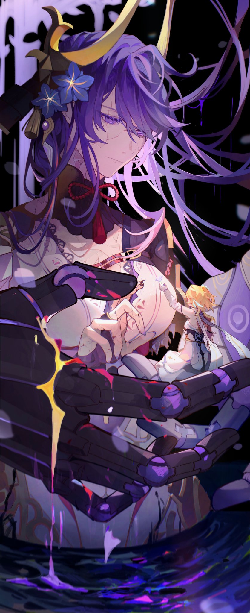 lumine and raiden shogun (genshin impact) drawn by winkr