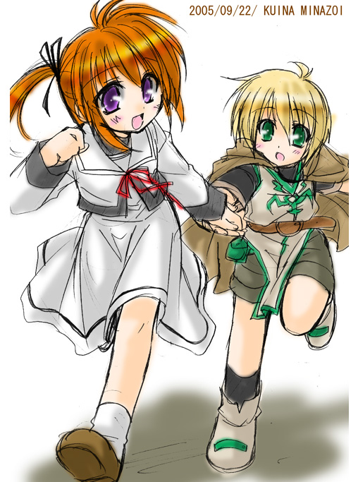 takamachi nanoha and yuuno scrya (lyrical nanoha and 1 more) drawn by minazoi_kuina
