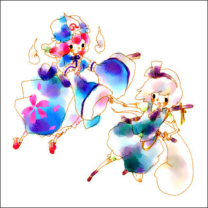 konpaku youmu and saigyouji yuyuko (touhou) drawn by mana_(artist)