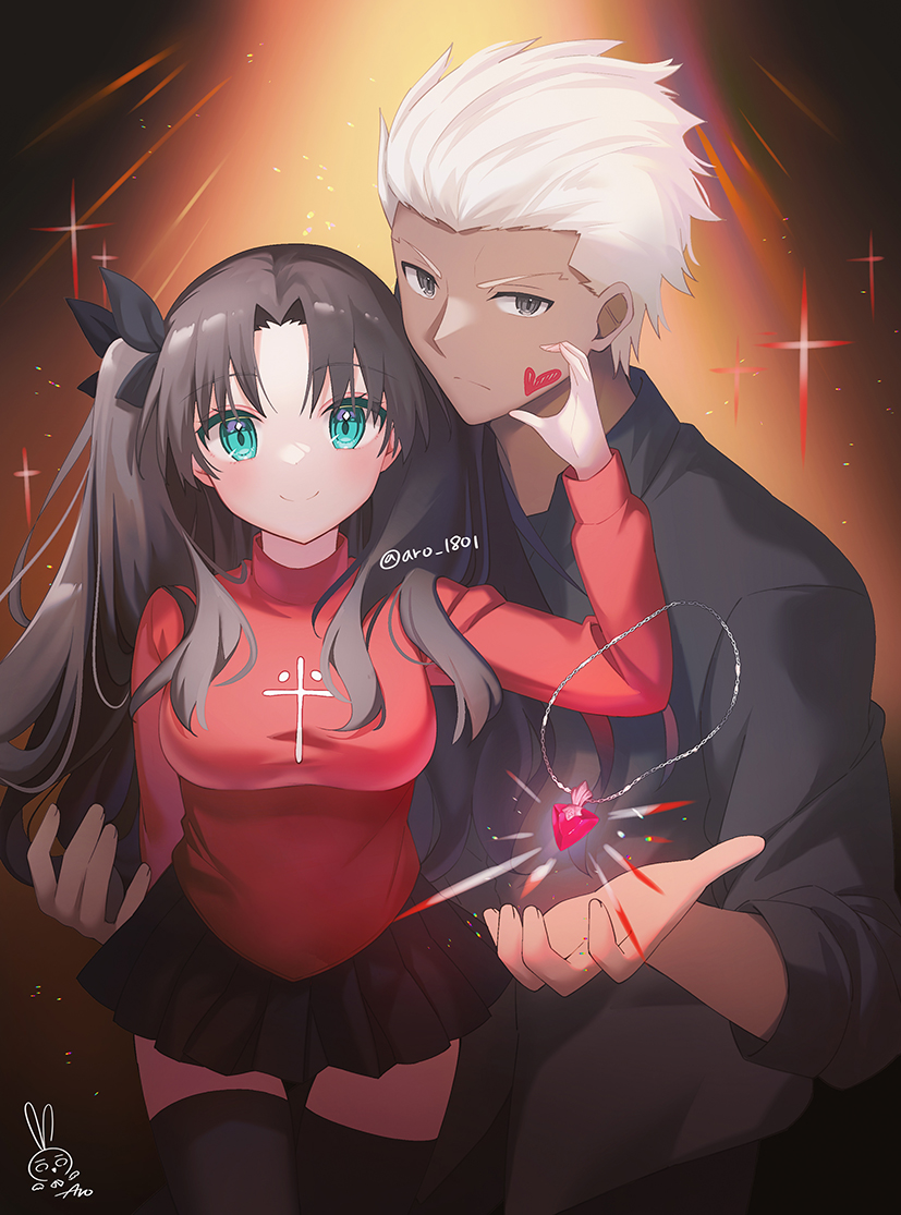 tohsaka rin and archer (fate and 1 more) drawn by aro_1801