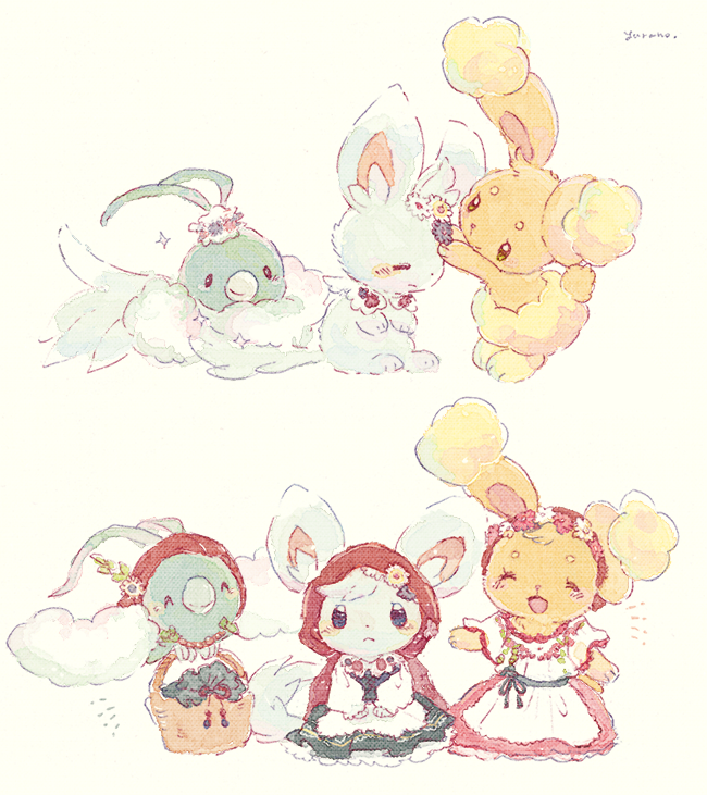 swablu, buneary, and minccino (pokemon) drawn by yurano_(upao)