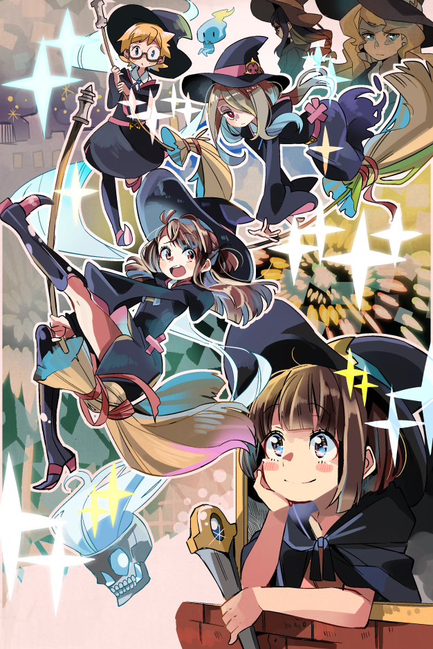 kagari atsuko, diana cavendish, sucy manbavaran, lotte jansson, and ursula charistes (little witch academia) drawn by sunameri_oishii