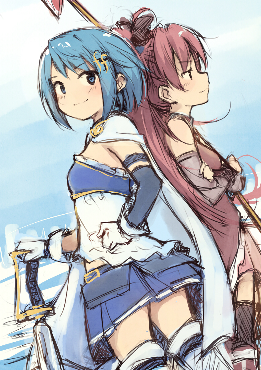 miki sayaka and sakura kyoko (mahou shoujo madoka magica) drawn by kyuri