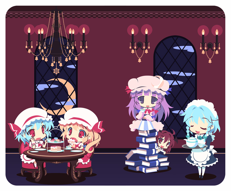 remilia scarlet, flandre scarlet, izayoi sakuya, patchouli knowledge, and koakuma (touhou and 2 more) drawn by lumine_(2339)
