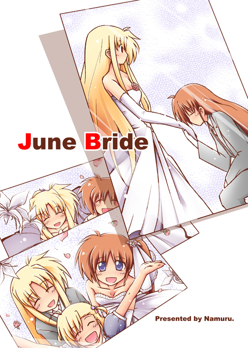 fate testarossa, takamachi nanoha, and vivio (lyrical nanoha and 1 more) drawn by namuru