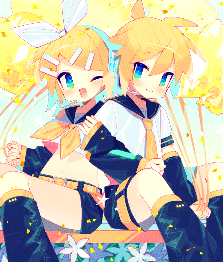 kagamine rin and kagamine len (vocaloid) drawn by aoi_tsuyu