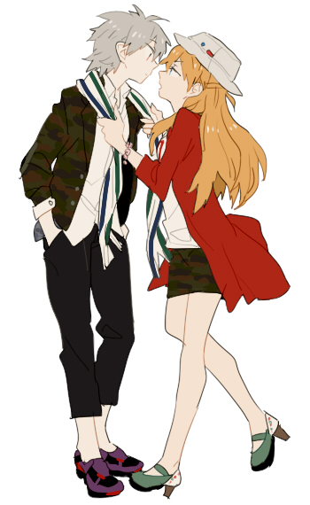 souryuu asuka langley and nagisa kaworu (neon genesis evangelion) drawn by 0930erina