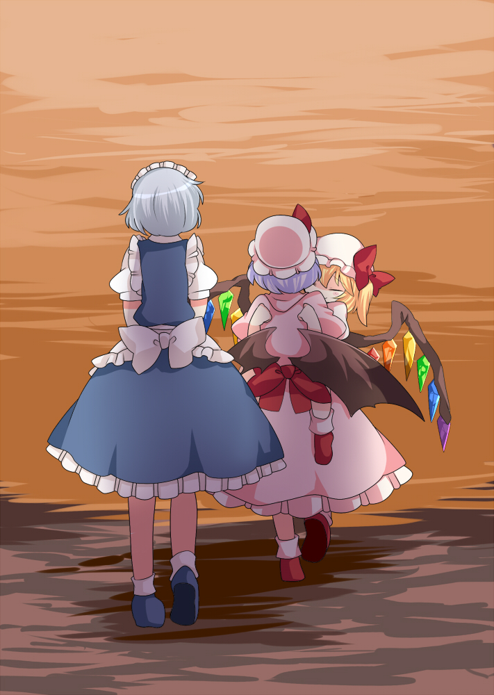 remilia scarlet, flandre scarlet, and izayoi sakuya (touhou) drawn by hammer_(sunset_beach)