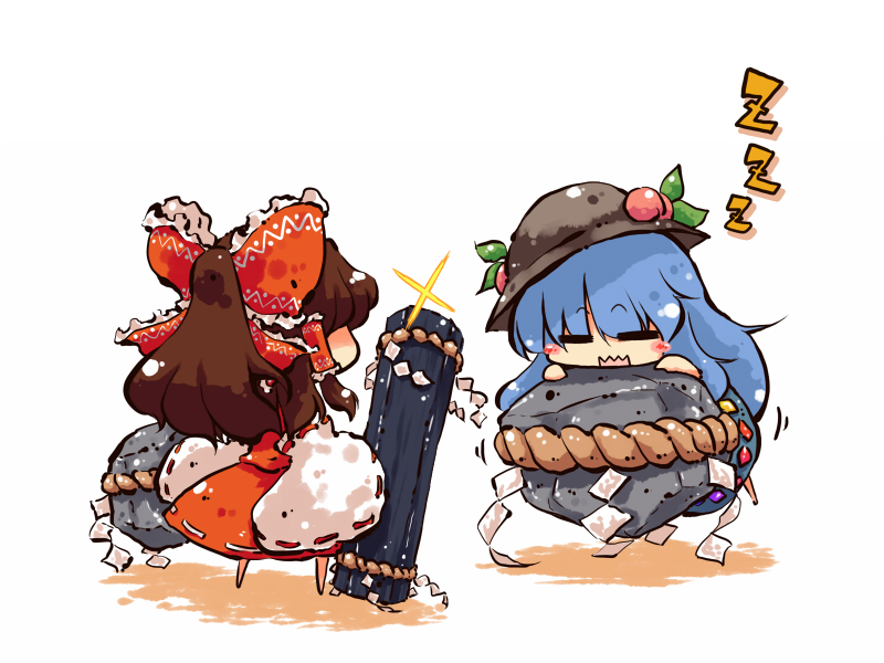 hakurei reimu and hinanawi tenshi (touhou) drawn by okome_(kome_kuma)