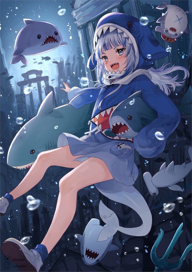 gawr gura and bloop (hololive and 1 more) drawn by ten-chan_(eternal_s)