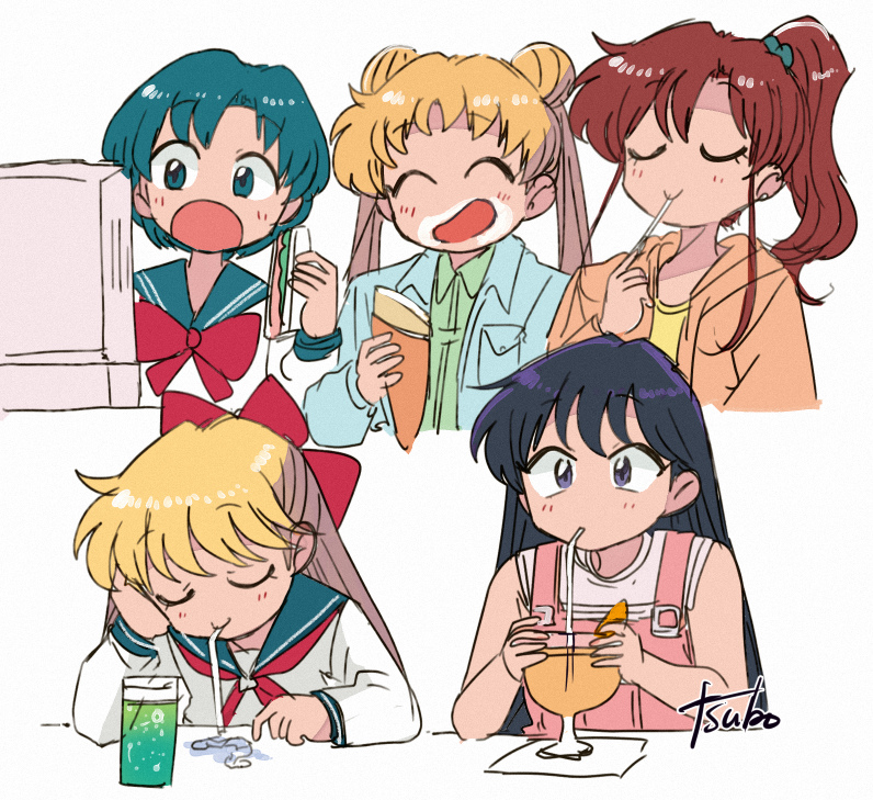 tsukino usagi, mizuno ami, aino minako, hino rei, and kino makoto (bishoujo senshi sailor moon) drawn by tsubobot