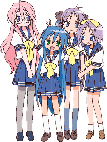 hiiragi kagami, izumi konata, hiiragi tsukasa, and takara miyuki (lucky star)