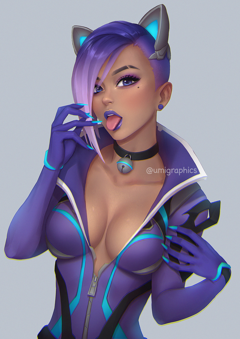 sombra and black cat sombra (overwatch and 1 more) drawn by umigraphics