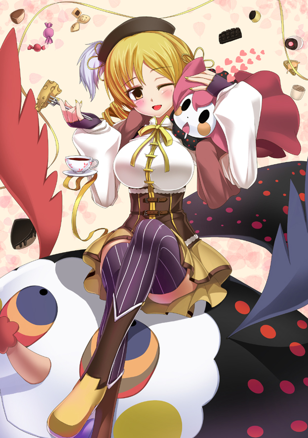 tomoe mami and charlotte (mahou shoujo madoka magica) drawn by darkmaya