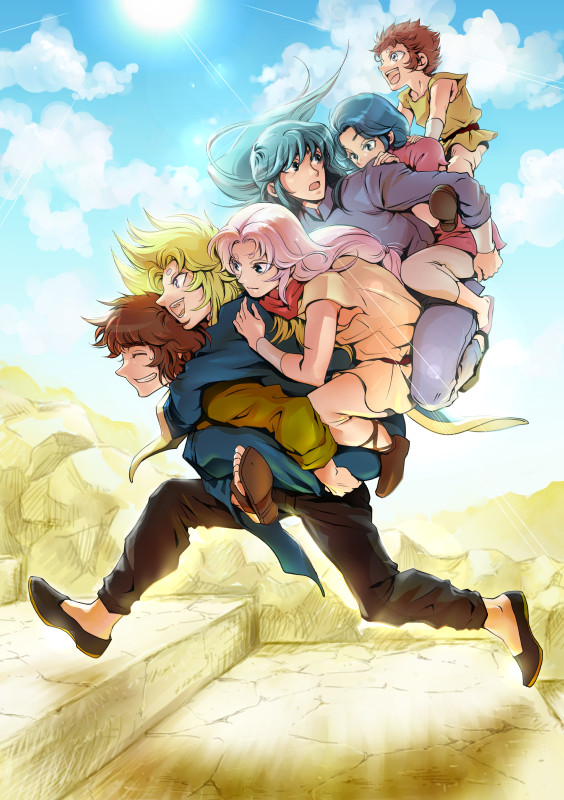 aries muu, aries shion, dragon shiryuu, libra douko, kiki, and 1 more (saint seiya) drawn by kyo-ra