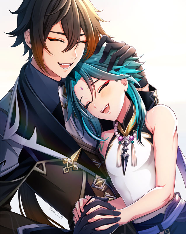 zhongli and xiao (genshin impact) drawn by ao_1_0