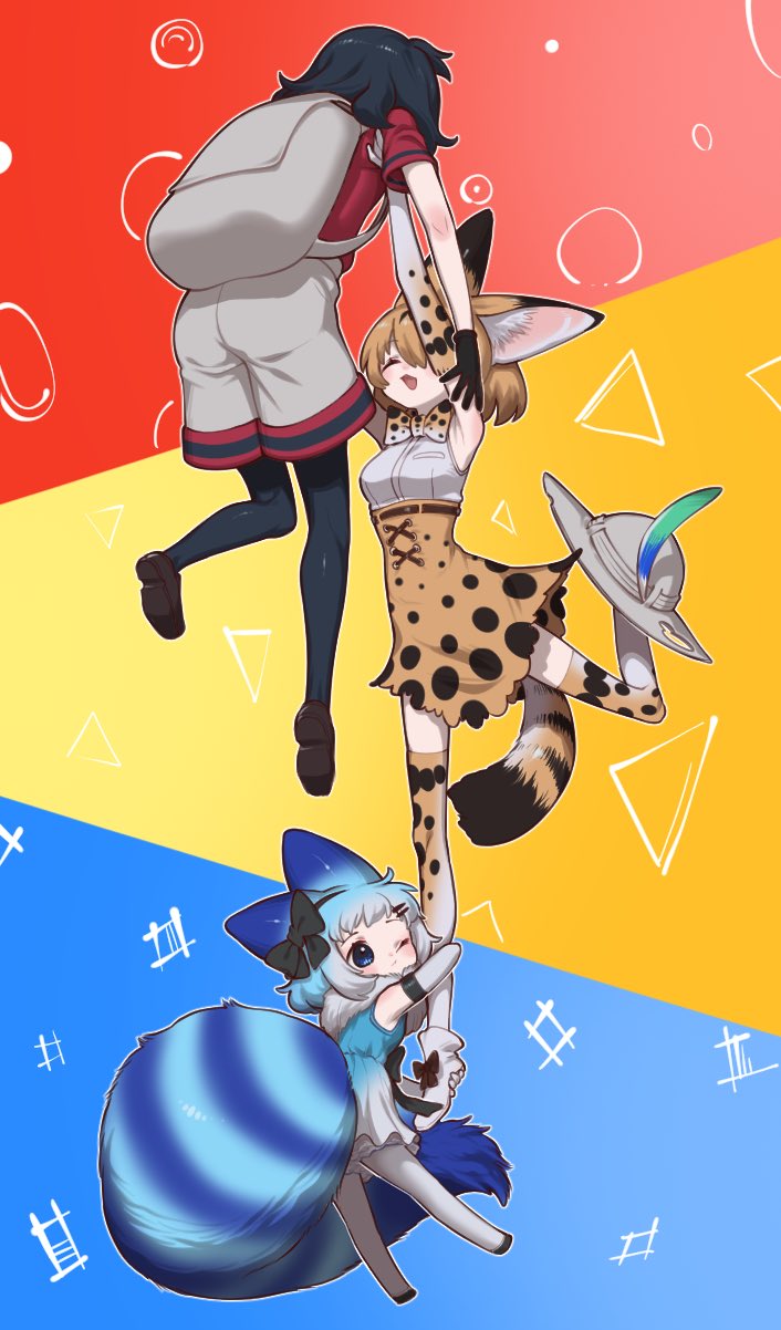serval, kaban, and lucky beast (kemono friends) drawn by notora