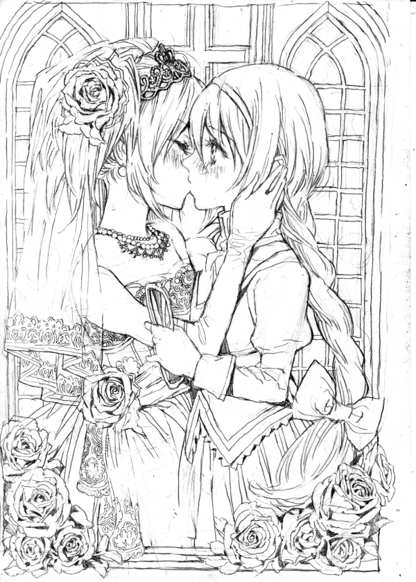 akemi homura and kaname madoka (mahou shoujo madoka magica) drawn by nobita_(makoto7060355)