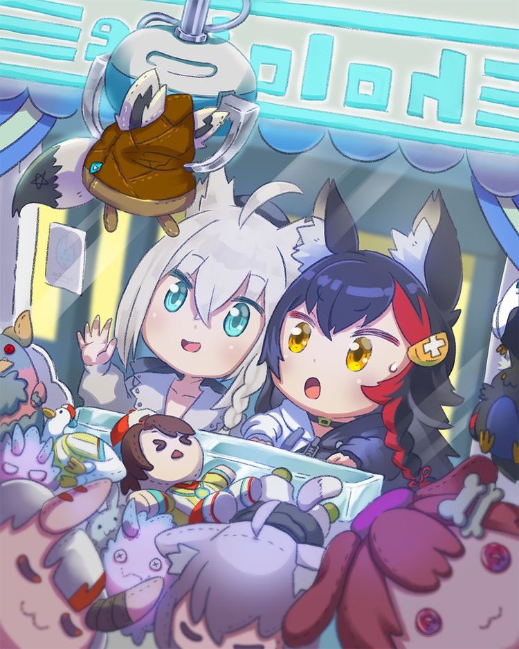 shirakami fubuki, nekomata okayu, ookami mio, oozora subaru, inugami korone, and 6 more (hololive) drawn by tapioka_bocchi