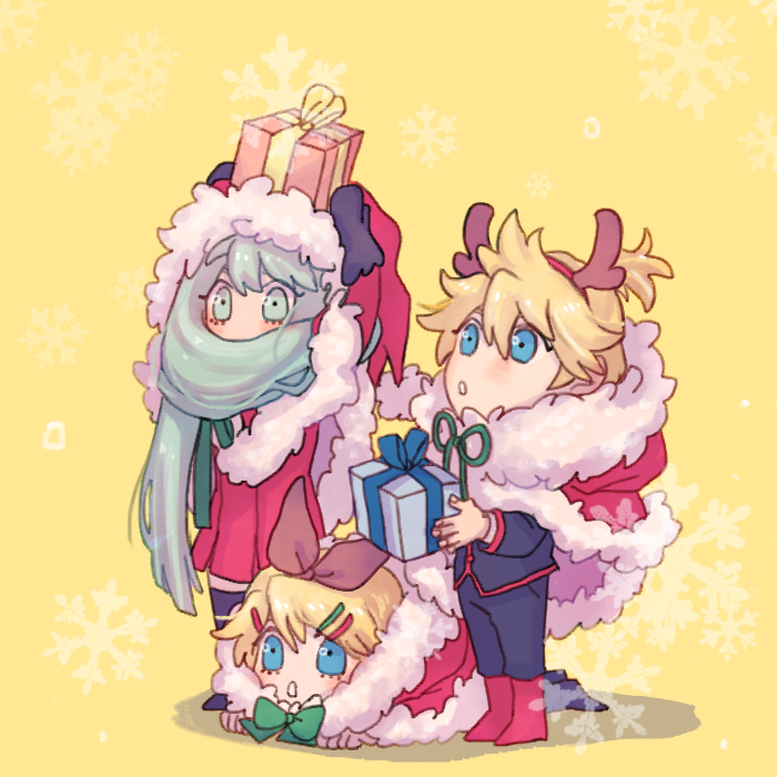 hatsune miku, kagamine rin, and kagamine len (vocaloid) drawn by yampopo