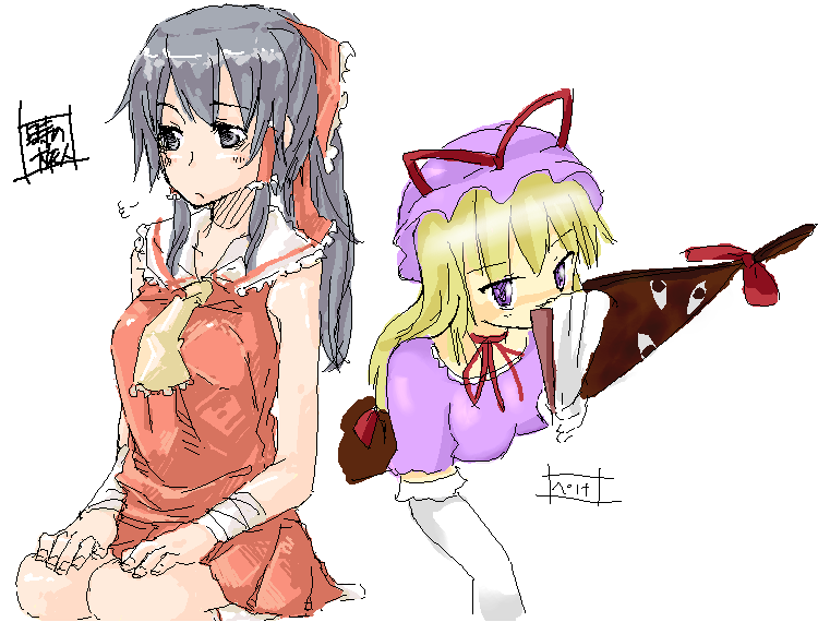 hakurei reimu and yakumo yukari (touhou) drawn by pekexx and tottabi