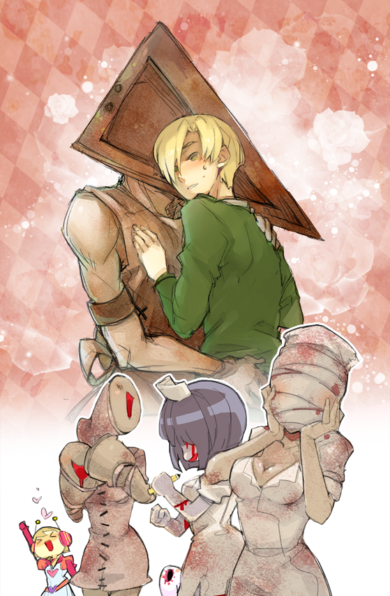 pyramid head, heather mason, bubble head nurse, james sunderland, nurse, and 2 more (silent hill and 2 more) drawn by kenko
