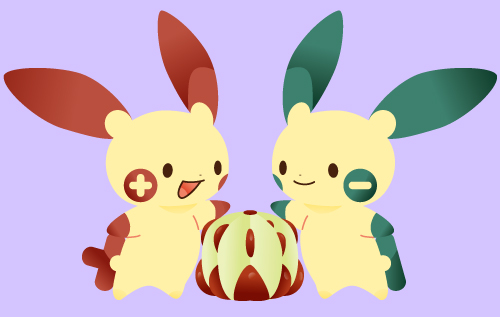 minun and plusle (pokemon) drawn by kyou_(karankoron)