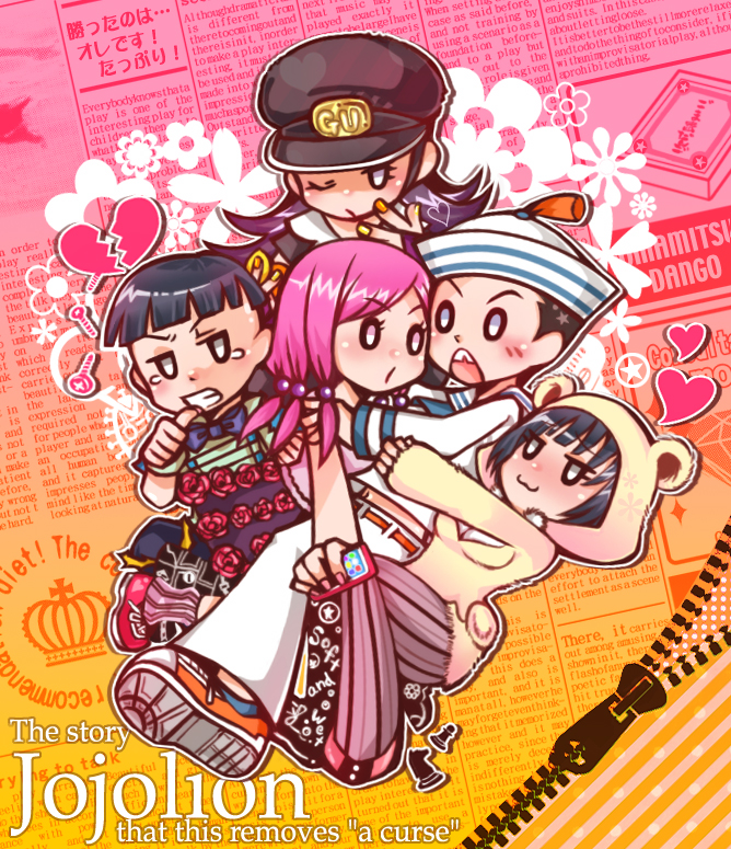 higashikata josuke, hirose yasuho, higashikata daiya, nijimura kei, and higashikata joshu (jojo no kimyou na bouken and 1 more) drawn by asatsuki_riya