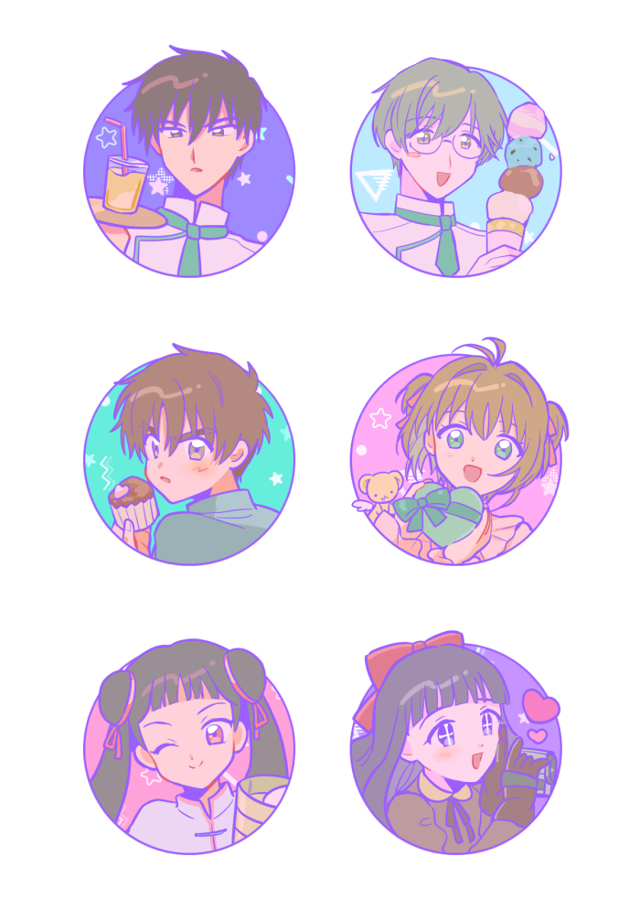 kinomoto sakura, kero, daidouji tomoyo, li syaoran, li meiling, and 2 more (cardcaptor sakura) drawn by kumasaki