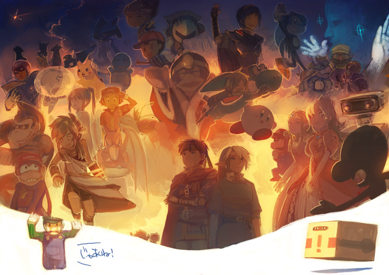 link, pikachu, princess zelda, kirby, princess peach, and 37 more (pokemon and 23 more) drawn by uichi