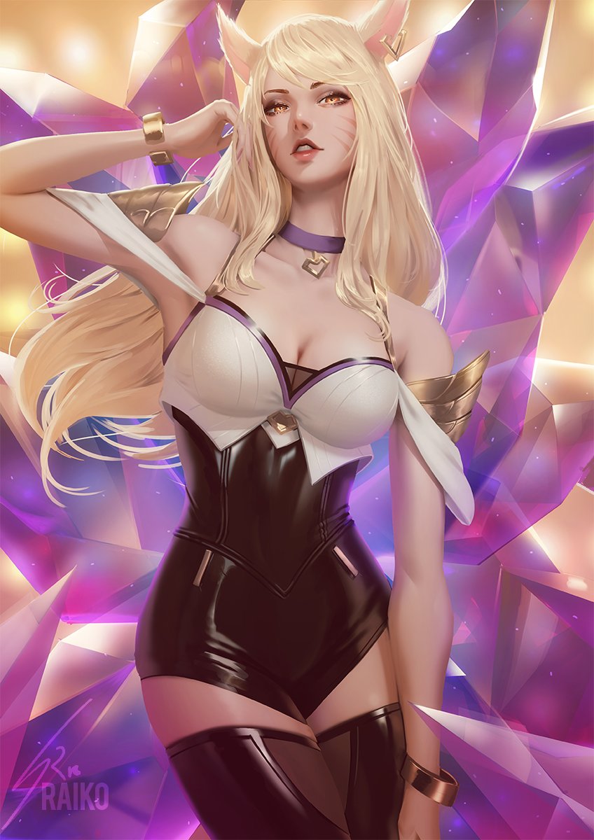 ahri and k/da ahri (league of legends) drawn by raikoart