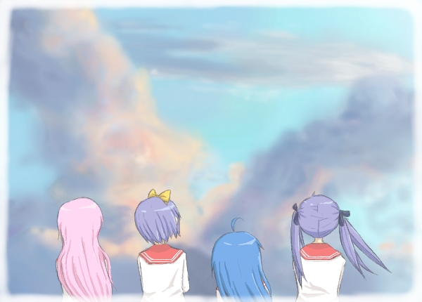 hiiragi kagami, izumi konata, hiiragi tsukasa, and takara miyuki (lucky star) drawn by bunsai