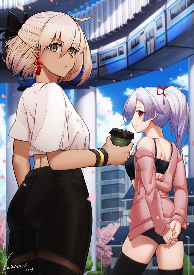okita souji, tomoe gozen, and okita souji alter (fate and 1 more) drawn by kosumi