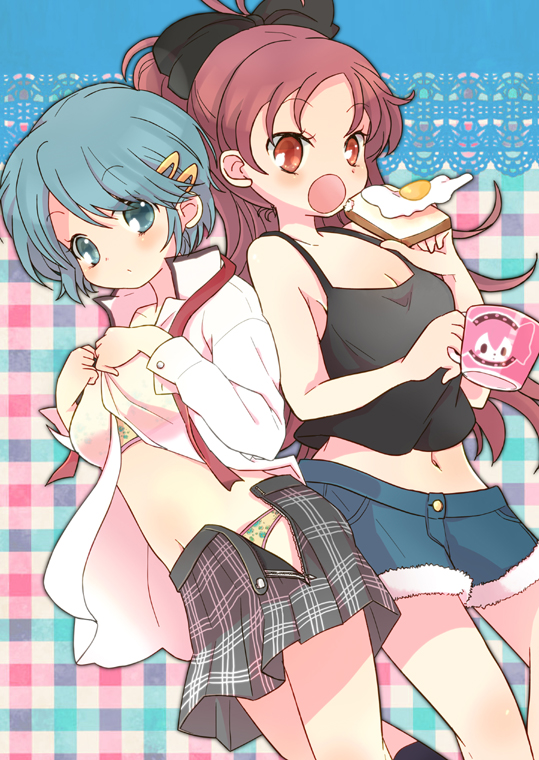 miki sayaka and sakura kyoko (mahou shoujo madoka magica) drawn by honami_yuu