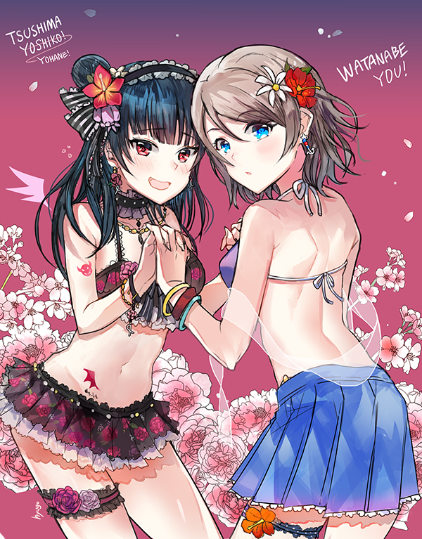 watanabe you and tsushima yoshiko (love live! and 2 more) drawn by hyugo