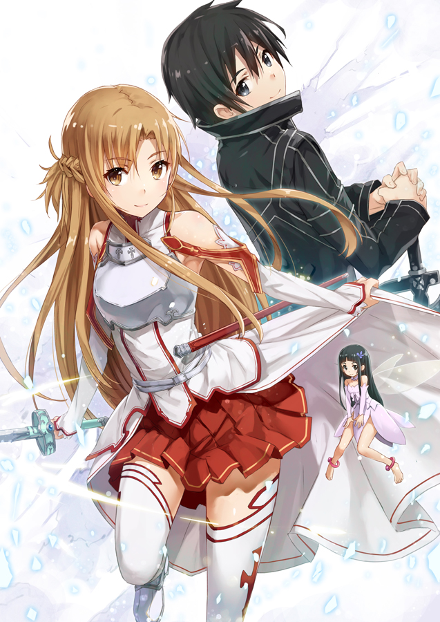 asuna, kirito, and yui (sword art online) drawn by gabiran