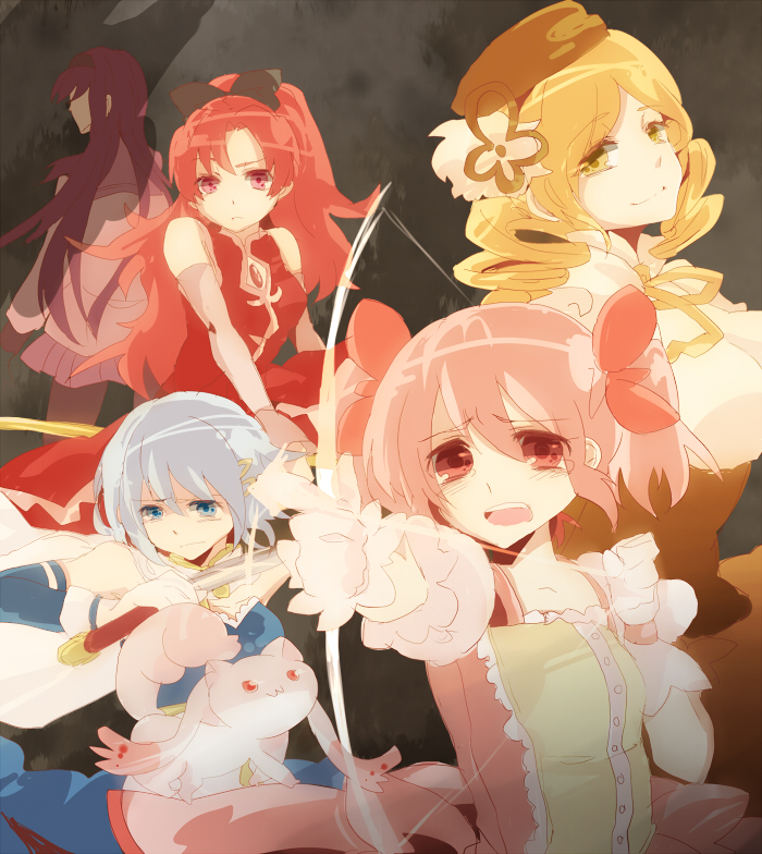 akemi homura, kaname madoka, miki sayaka, sakura kyoko, tomoe mami, and 1 more (mahou shoujo madoka magica) drawn by anno0113