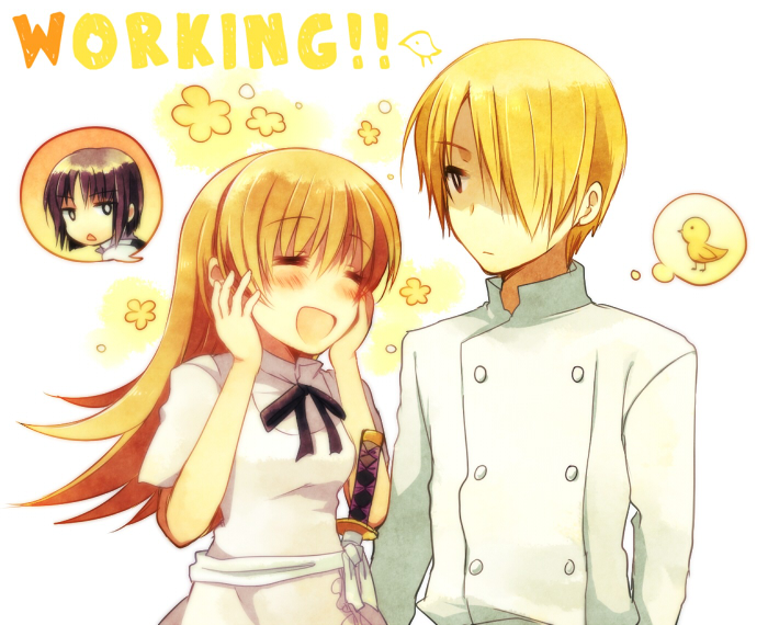 todoroki yachiyo, satou jun, and shirafuji kyouko (working!!) drawn by takana_(nanao)
