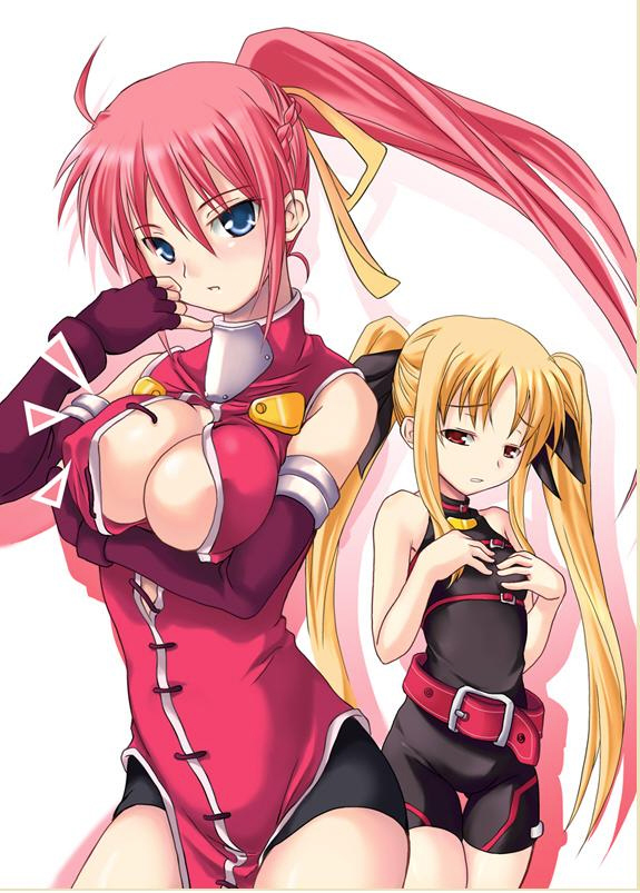 fate testarossa and signum (lyrical nanoha and 2 more) drawn by soba_(saz)
