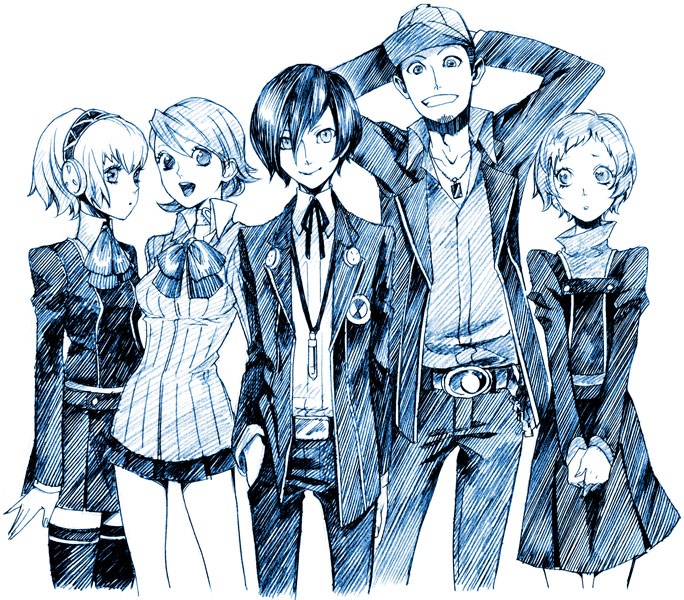 yuuki makoto, aigis, takeba yukari, yamagishi fuuka, and iori junpei (persona and 1 more) drawn by fujico
