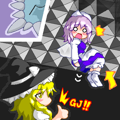 kirisame marisa, letty whiterock, and thwomp (touhou and 2 more) drawn by myonde