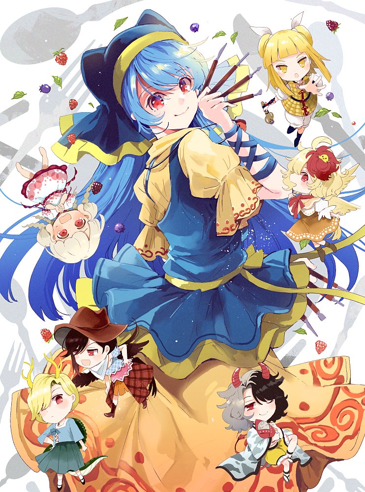 kicchou yachie, kurokoma saki, haniyasushin keiki, niwatari kutaka, joutouguu mayumi, and 2 more (touhou and 1 more) drawn by azuma_aya